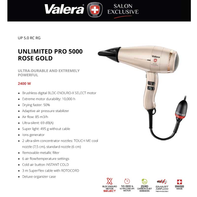 Asciugacapelli-Valera-Unlimited-Pro-500-Rose-Gold-DESCRIZIONE